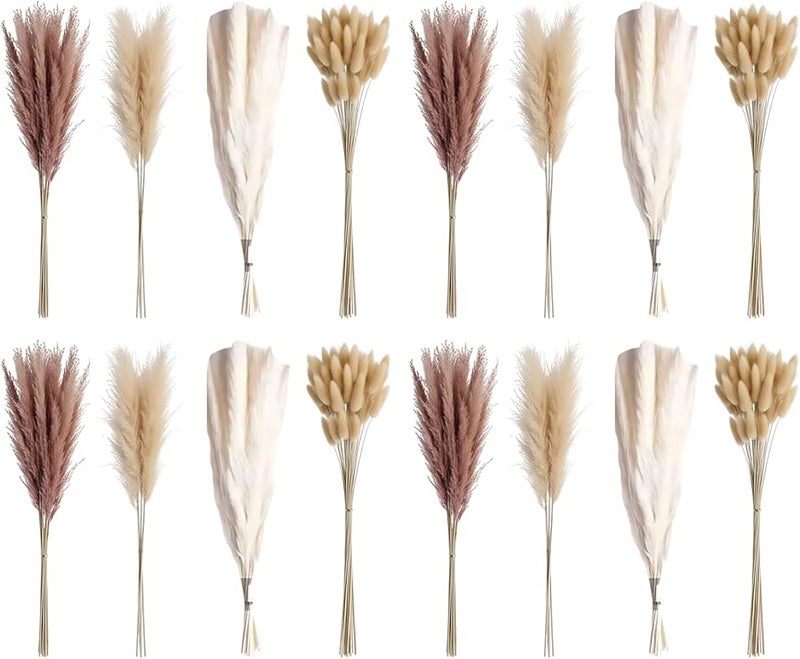 عشب البامباس المجفف ديكور بوهو 44 سم مع ذيول الأرنب للزفاف والمنزل والاصنعها بنفسك - Image 1